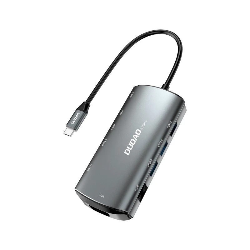 Dudao A15Pro 11-in-1 pilkas USB-C adapteris