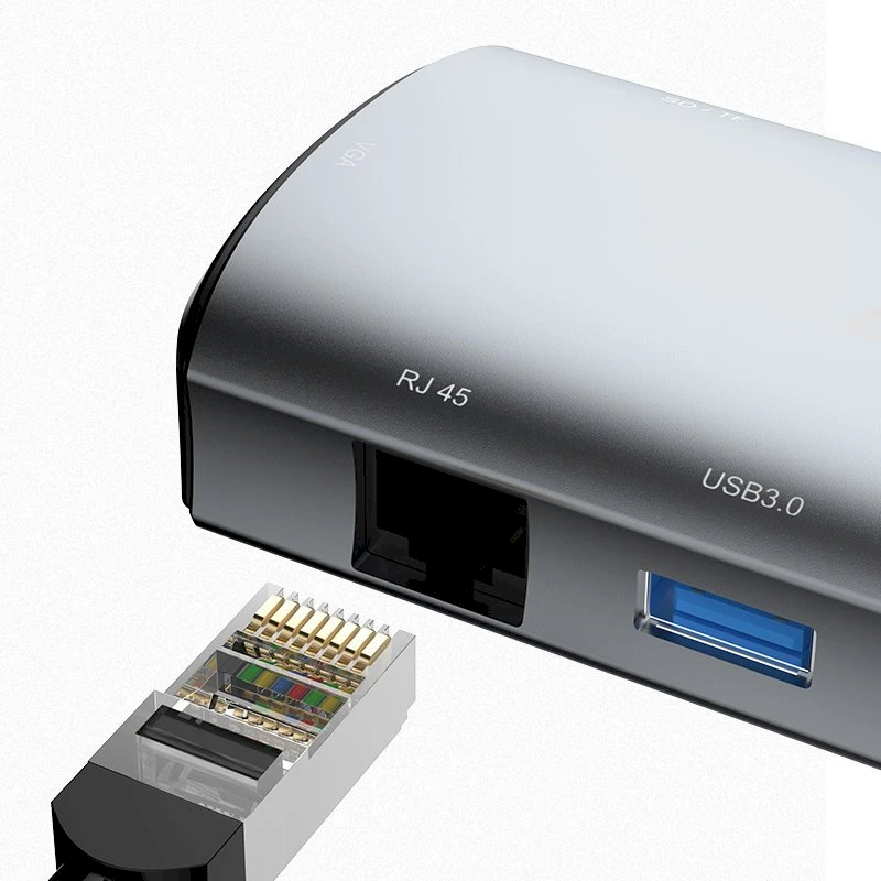 Dudao 11in1 daugiafunkcis HUB USB Type C - USB Type C PD 60 W / HDMI / 3,5 mm mini lizdas / 1x USB 2.0 / SD kortelių skaitytuvas micro SD / VGA / RJ45 / 3x USB 3.2 Gen 1 pilka (A15Pro pilka)