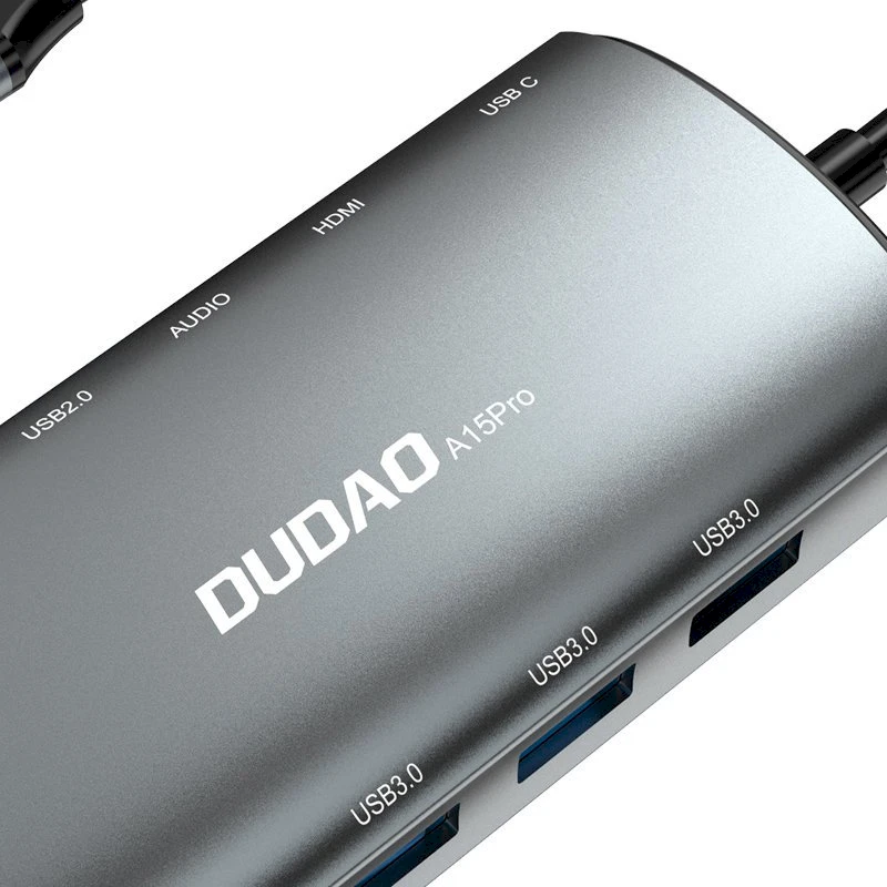 Dudao 11in1 daugiafunkcis HUB USB Type C - USB Type C PD 60 W / HDMI / 3,5 mm mini lizdas / 1x USB 2.0 / SD kortelių skaitytuvas micro SD / VGA / RJ45 / 3x USB 3.2 Gen 1 pilka (A15Pro pilka)