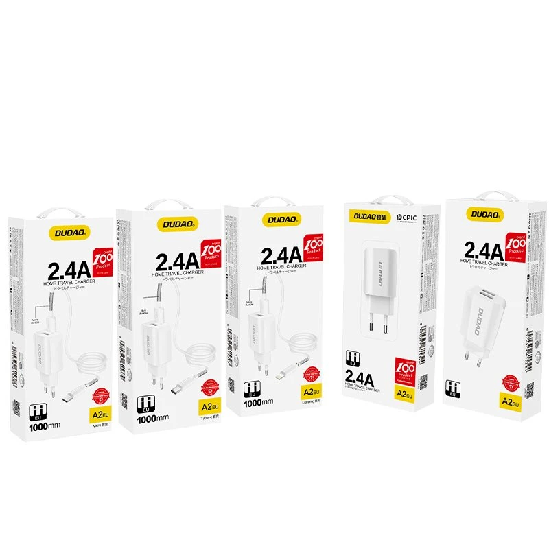 Sieninis įkroviklis Dudao A2EUL 2x USB su Lightning kabeliu (baltas)