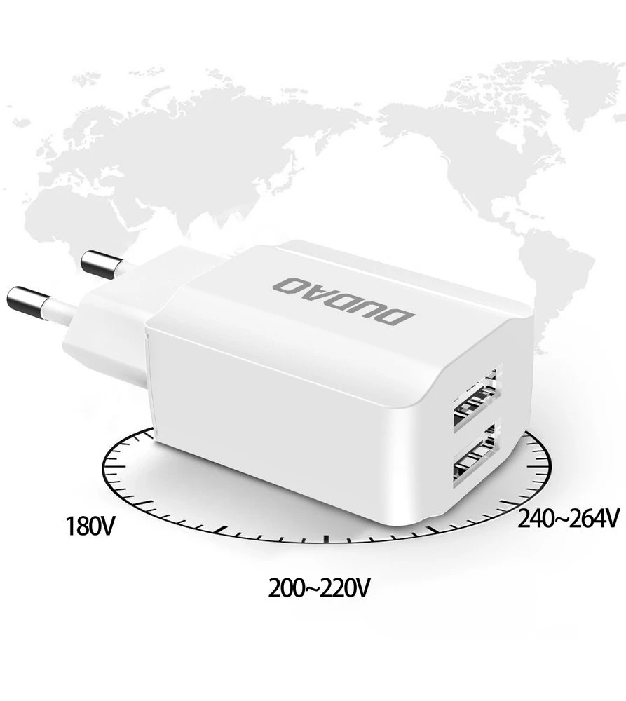 Sieninis įkroviklis Dudao A2EUL 2x USB su Lightning kabeliu (baltas)