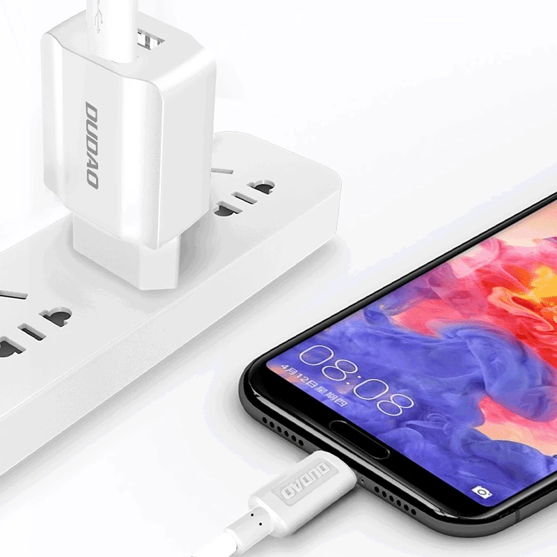 Sieninis įkroviklis Dudao A2EUL 2x USB su Lightning kabeliu (baltas)