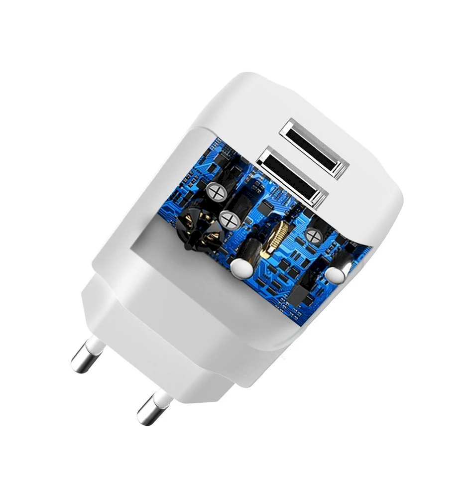 Sieninis įkroviklis Dudao A2EUL 2x USB su Lightning kabeliu (baltas)