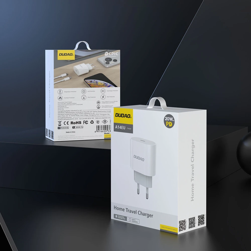 Dudao 20W USB-C sieninis įkroviklis – baltas