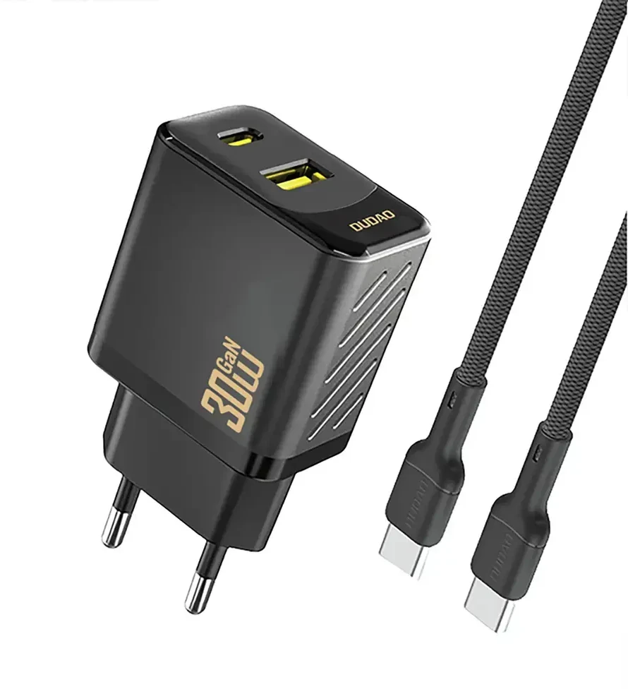 Dudao A27TCEU PD 30W GaN USB-A USB-C sieninis įkroviklis su USB-C laidu - Juodas