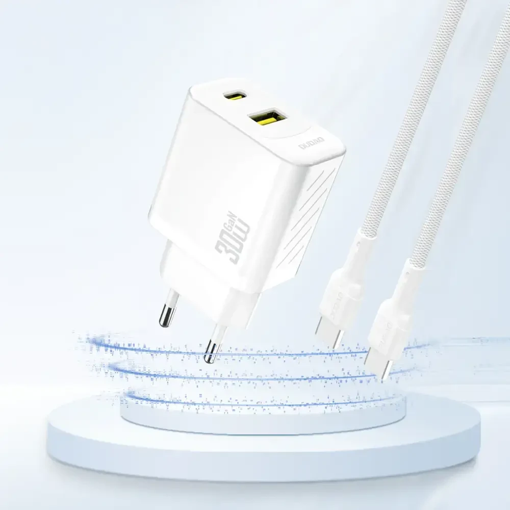 Dudao A27TEU PD 30W GaN USB-A USB-C sieninis įkroviklis - Baltas