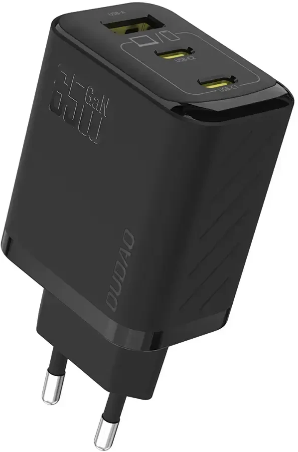 Dudao A29 65W GaN laidinis įkroviklis 2 x USB-C + 1 x USB-A – juodos spalvos