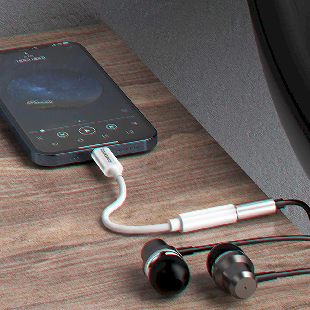 DUDAO ADAPTER L16 AUDIO LIGHTNING AUUSINIŲ ADAPTERIS (VYRAS) PRIE 3,5 mm MINI LIZDAS (MOTERIS) 10 cm Baltas