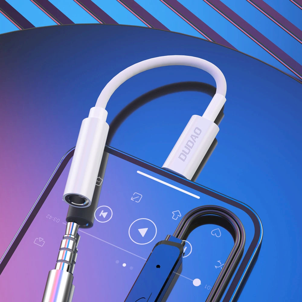 DUDAO ADAPTER L16 AUDIO LIGHTNING AUUSINIŲ ADAPTERIS (VYRAS) PRIE 3,5 mm MINI LIZDAS (MOTERIS) 10 cm Baltas