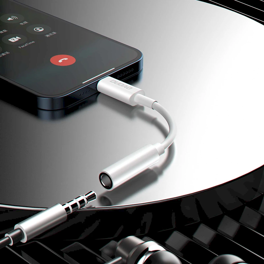 DUDAO ADAPTER L16 AUDIO LIGHTNING AUUSINIŲ ADAPTERIS (VYRAS) PRIE 3,5 mm MINI LIZDAS (MOTERIS) 10 cm Baltas