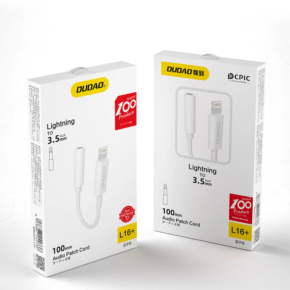 DUDAO ADAPTER L16 AUDIO LIGHTNING AUUSINIŲ ADAPTERIS (VYRAS) PRIE 3,5 mm MINI LIZDAS (MOTERIS) 10 cm Baltas