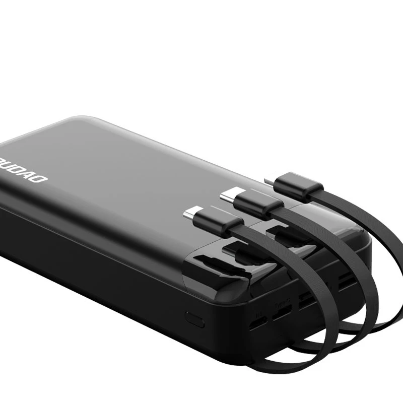 Dudao talpus maitinimo blokas su 3 įmontuotu kabeliu 20000mAh USB Type C + micro USB + Lightning baltos spalvos (Dudao K6Pro +)