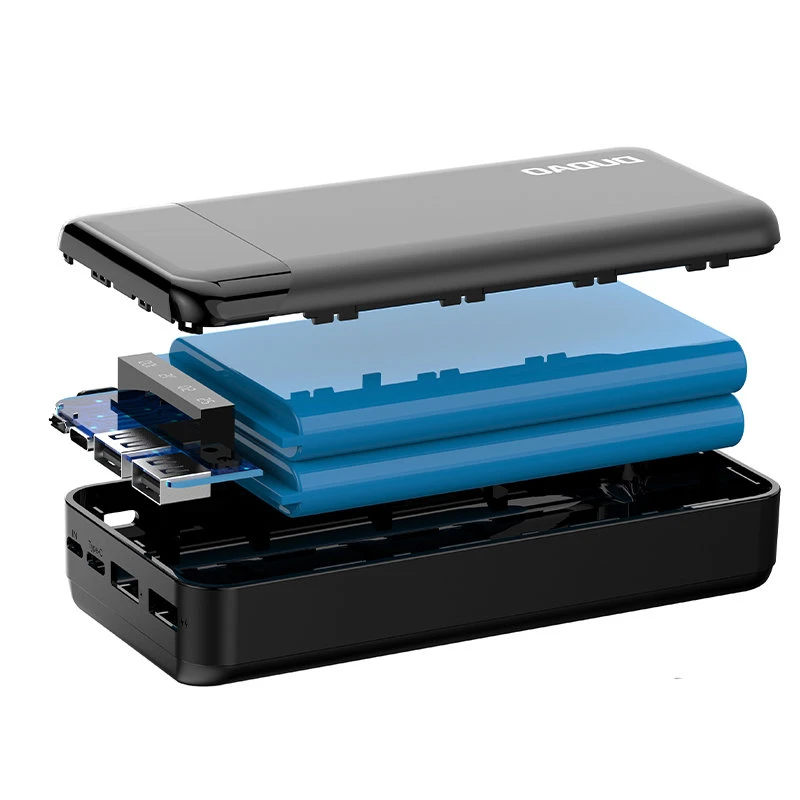 Dudao talpus maitinimo blokas su 3 įmontuotu kabeliu 20000mAh USB Type C + micro USB + Lightning baltos spalvos (Dudao K6Pro +)