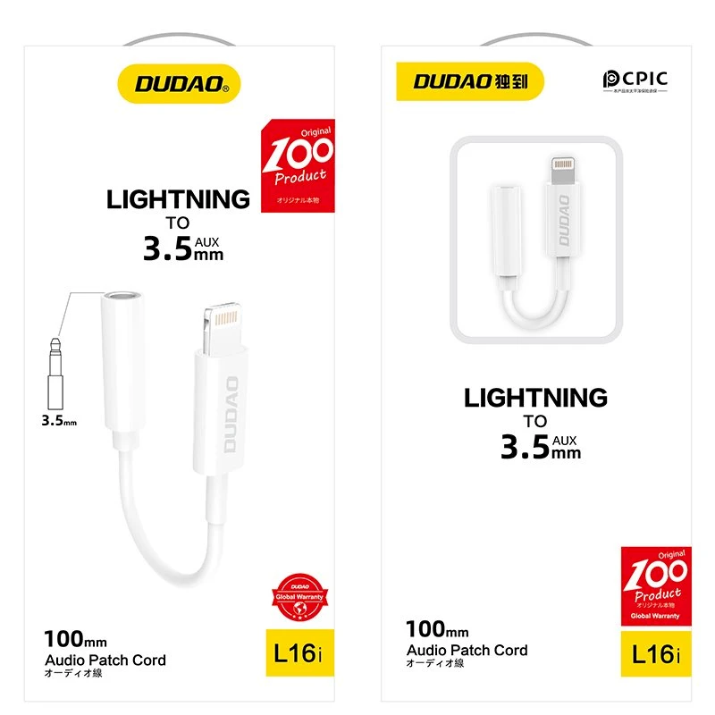 Dudao L16i garso adapteris Lightning su mini lizdu 3.5 mm (baltas)