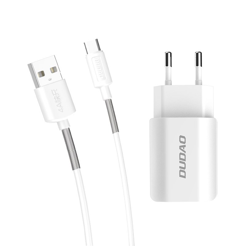 Įkroviklis Dudao (A2EU) + type-C kabelis (2xUSB 5V 2.4A) baltas