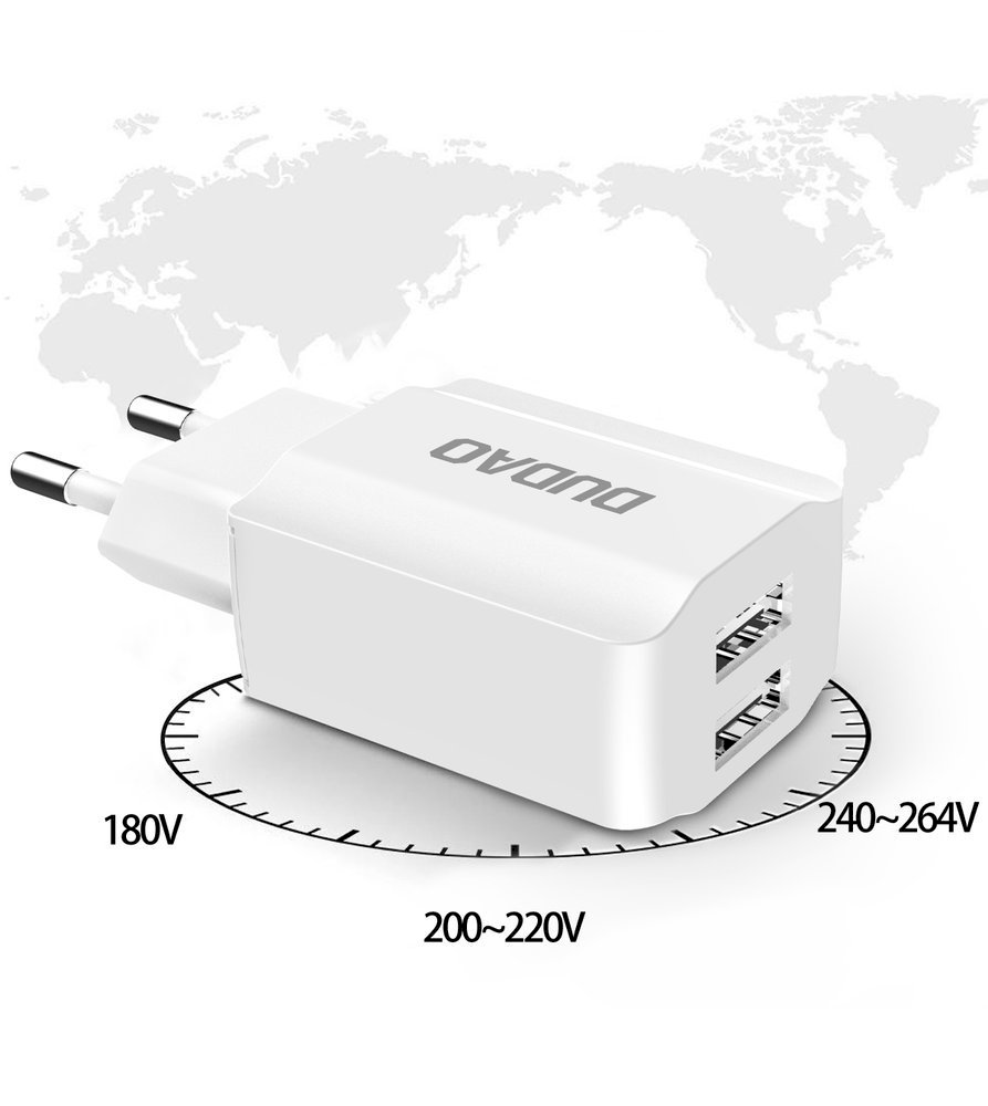 Įkroviklis Dudao (A2EU) + type-C kabelis (2xUSB 5V 2.4A) baltas
