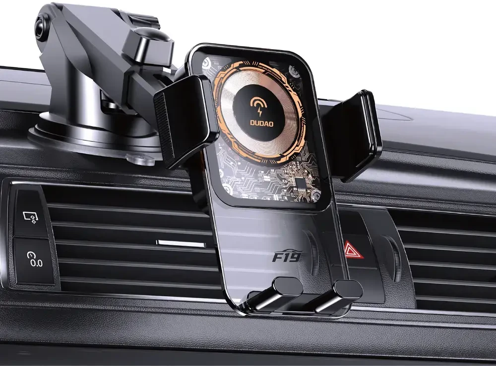 Dudao F19 spaustukas automobilinis laikiklis su 15W indukciniu įkrovikliu - juodas
