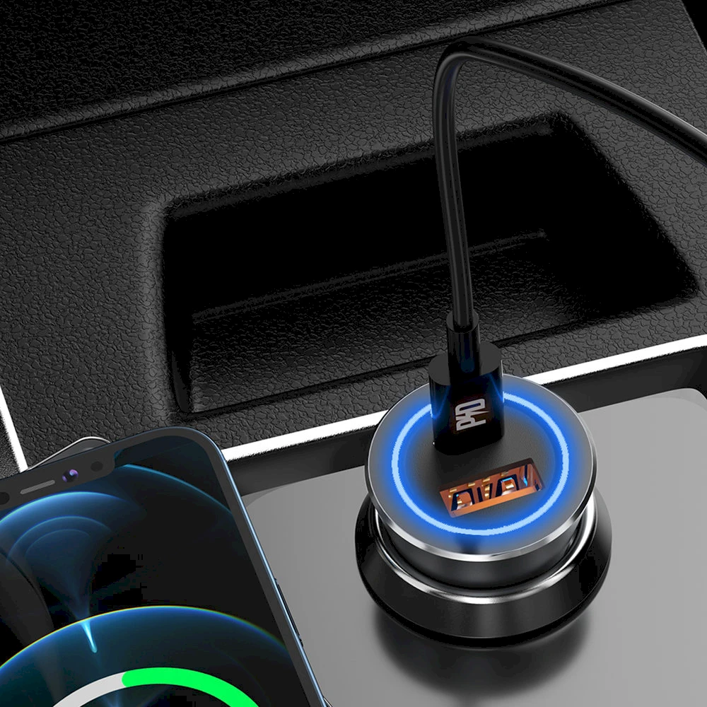 Dudao greitas automobilinis įkroviklis C tipo USB (PD) + USB QC5.0 45 W pilka (R4MAX pilka)