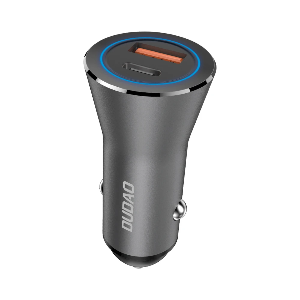 Dudao greitas automobilinis įkroviklis C tipo USB (PD) + USB QC5.0 45 W pilka (R4MAX pilka)