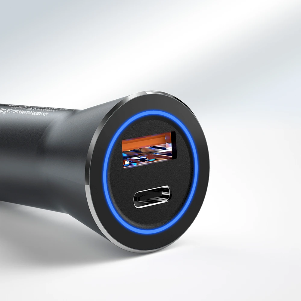 Dudao greitas automobilinis įkroviklis C tipo USB (PD) + USB QC5.0 45 W pilka (R4MAX pilka)