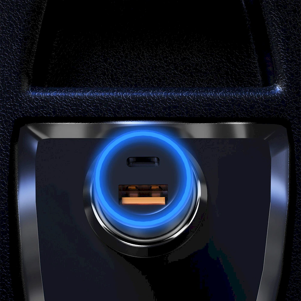 Dudao greitas automobilinis įkroviklis C tipo USB (PD) + USB QC5.0 45 W pilka (R4MAX pilka)