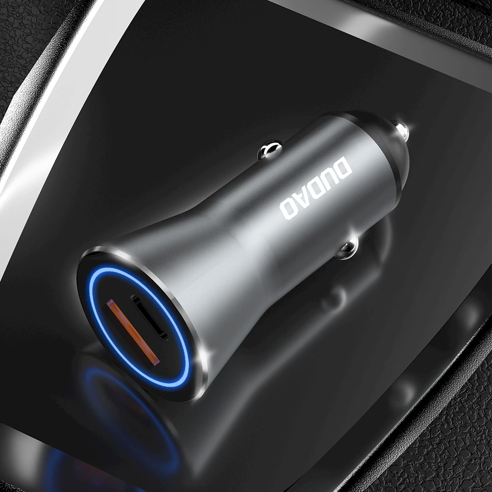 Dudao greitas automobilinis įkroviklis C tipo USB (PD) + USB QC5.0 45 W pilka (R4MAX pilka)
