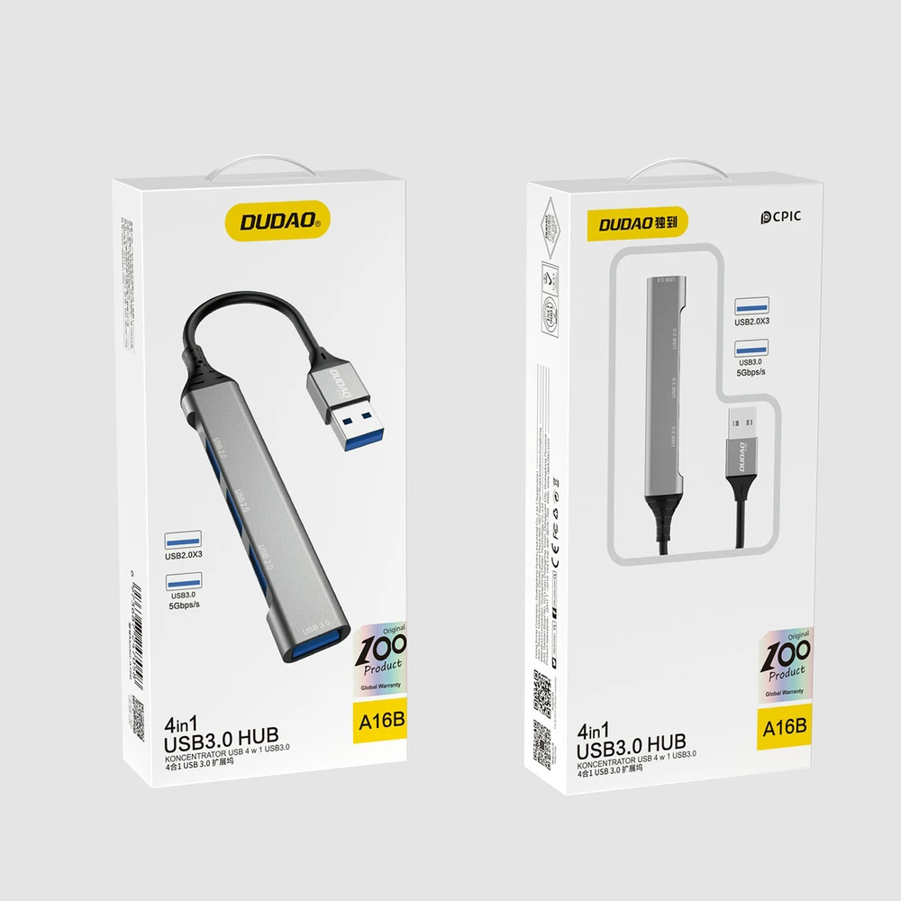 USB šakotuvas Dudao (A16B) USB to (1xUSB 3.0; 3xUSB 2.0) juodas