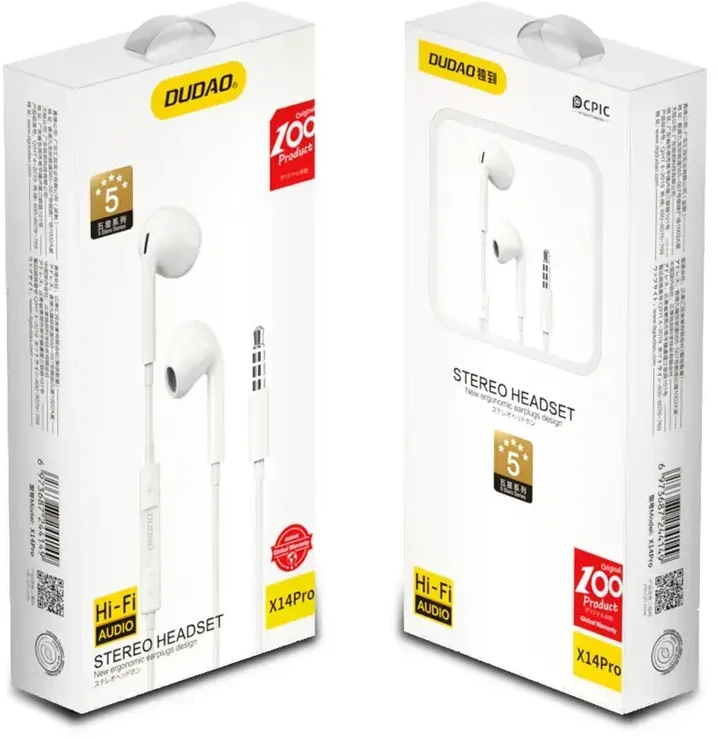 Dudao į ausis įdedamos ausinės su 3,5 mm mini jack jungtimi baltos spalvos (X14PRO)