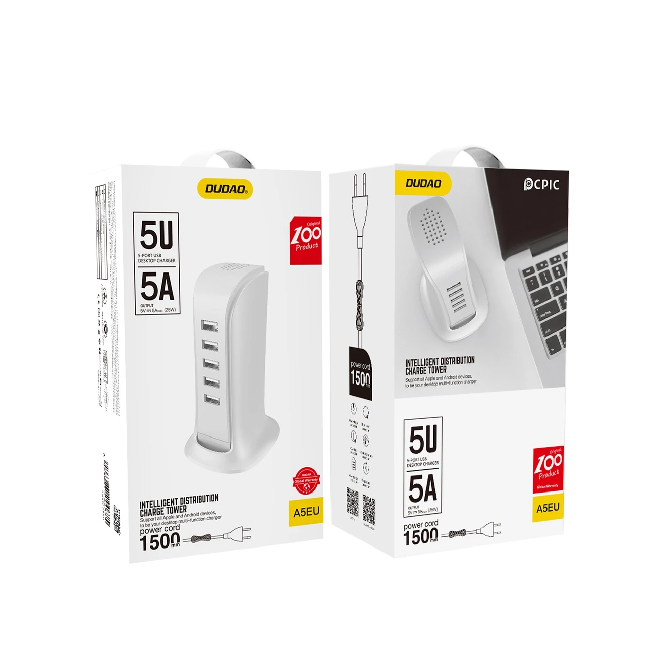 Dudao A5EU 5x USB įkroviklis + maitinimo laidas (baltas)