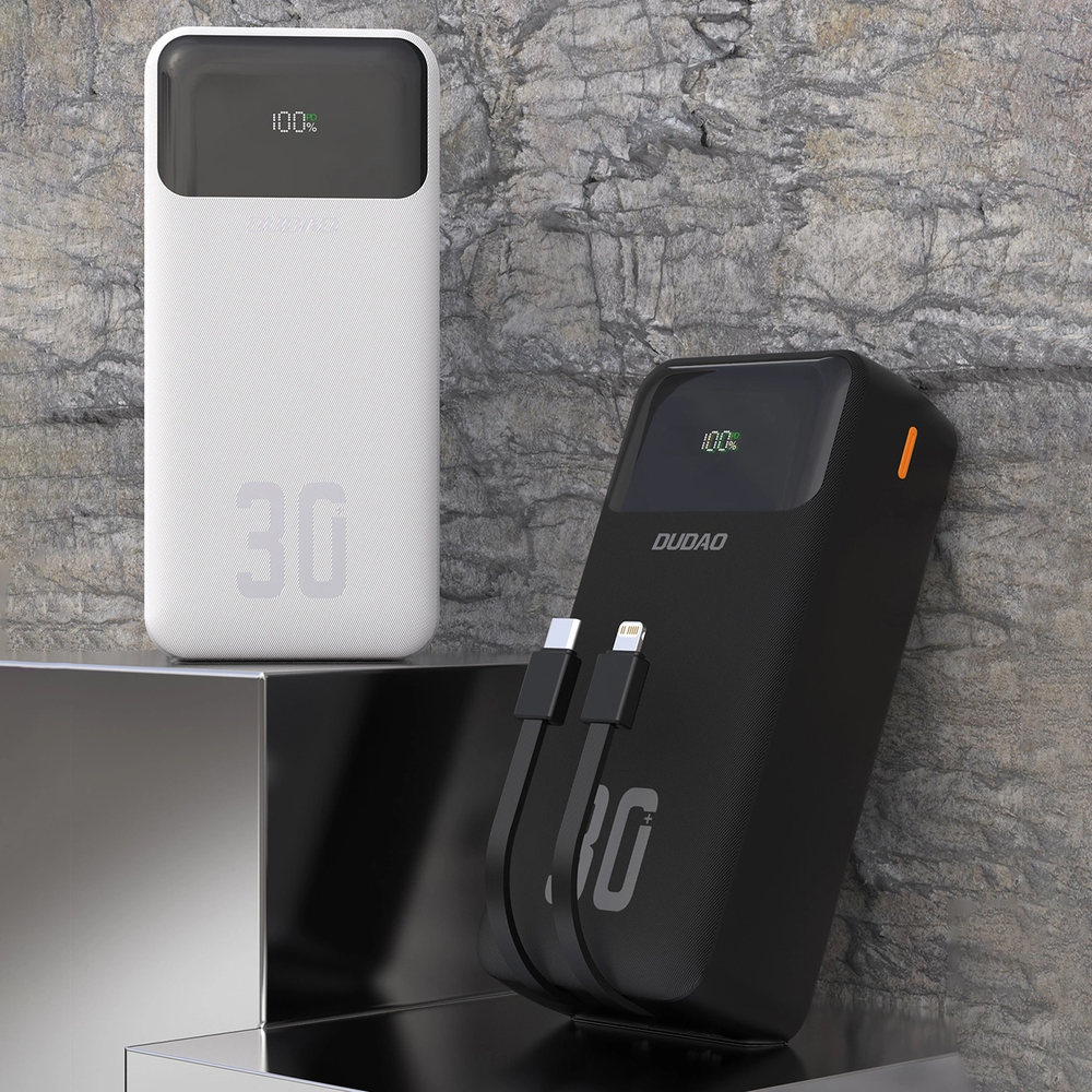 Dudao K15MAX 30000mAh PD 22.5W Powerbank with Built-in Cables - juodos spalvos