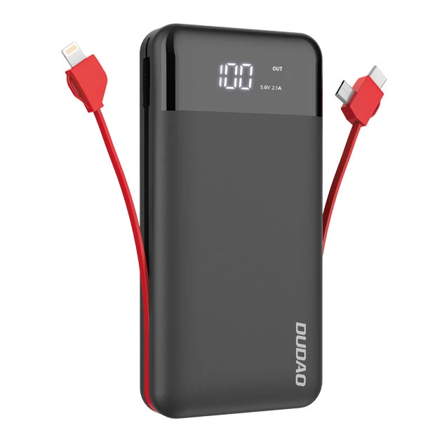 Išorinė baterija Power Bank Dudao K1Pro su įmontuotais laidais MicroUSB+Type-C+Lightning 20000mAh juoda