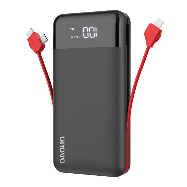 Išorinė baterija Power Bank Dudao K1Pro su įmontuotais laidais MicroUSB+Type-C+Lightning 20000mAh juoda