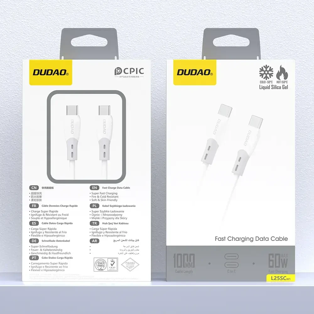 Dudao L25SC duomenų perdavimo ir įkrovimo kabelis | USB-C į USB-C | 60 W | 1 m | baltas
