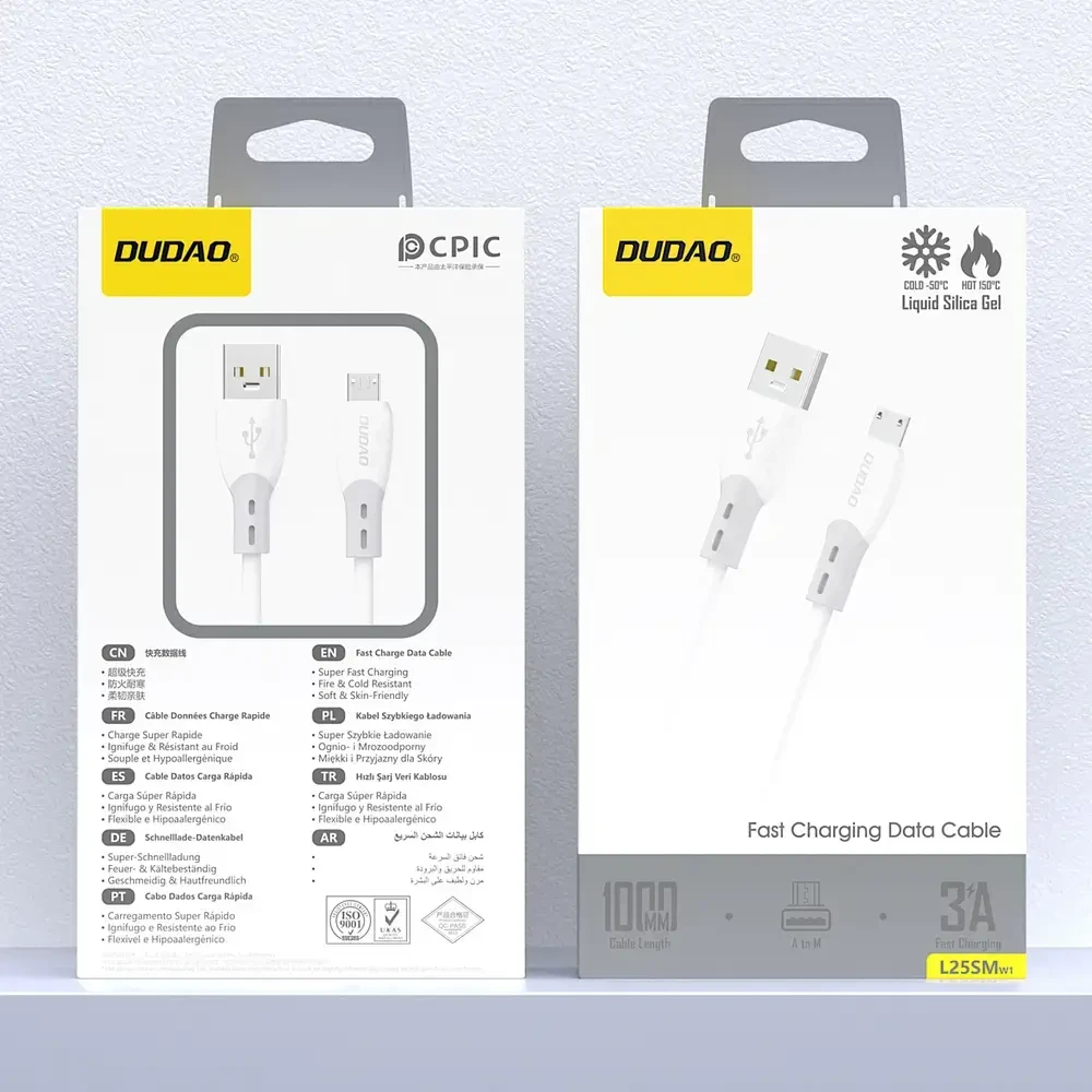 Dudao L25SM duomenų perdavimo ir įkrovimo kabelis | USB-A į Micro USB | 15 W | 1 m | balta