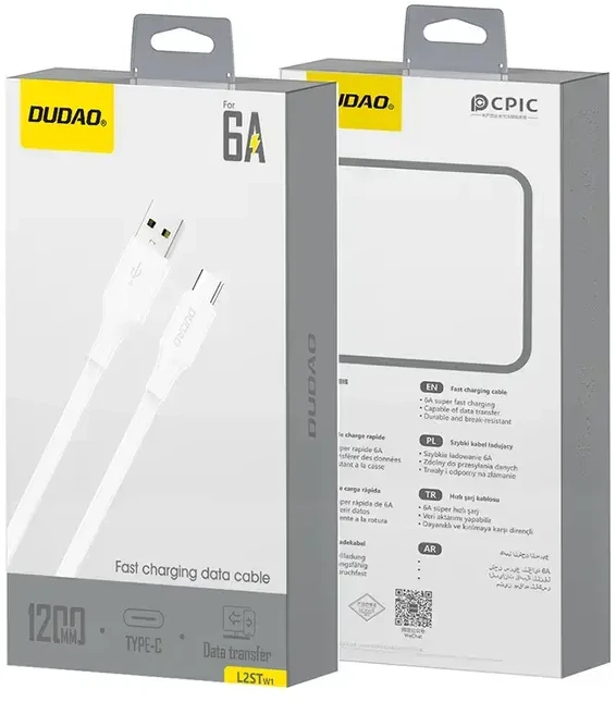 Dudao L2sT USB-A - USB-C 6A Cable 1.2m - Baltas