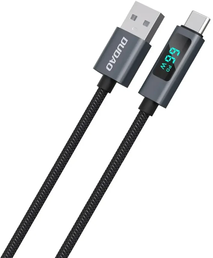 Dudao L7T duomenų perdavimo ir įkrovimo kabelis | USB-A į USB-C | 66 W | su LED ekranu | 1 m | juodas