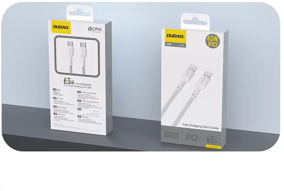 Dudao L9C duomenų perdavimo ir įkrovimo kabelis | USB-C į USB-C | 65 W | 1 m | baltas