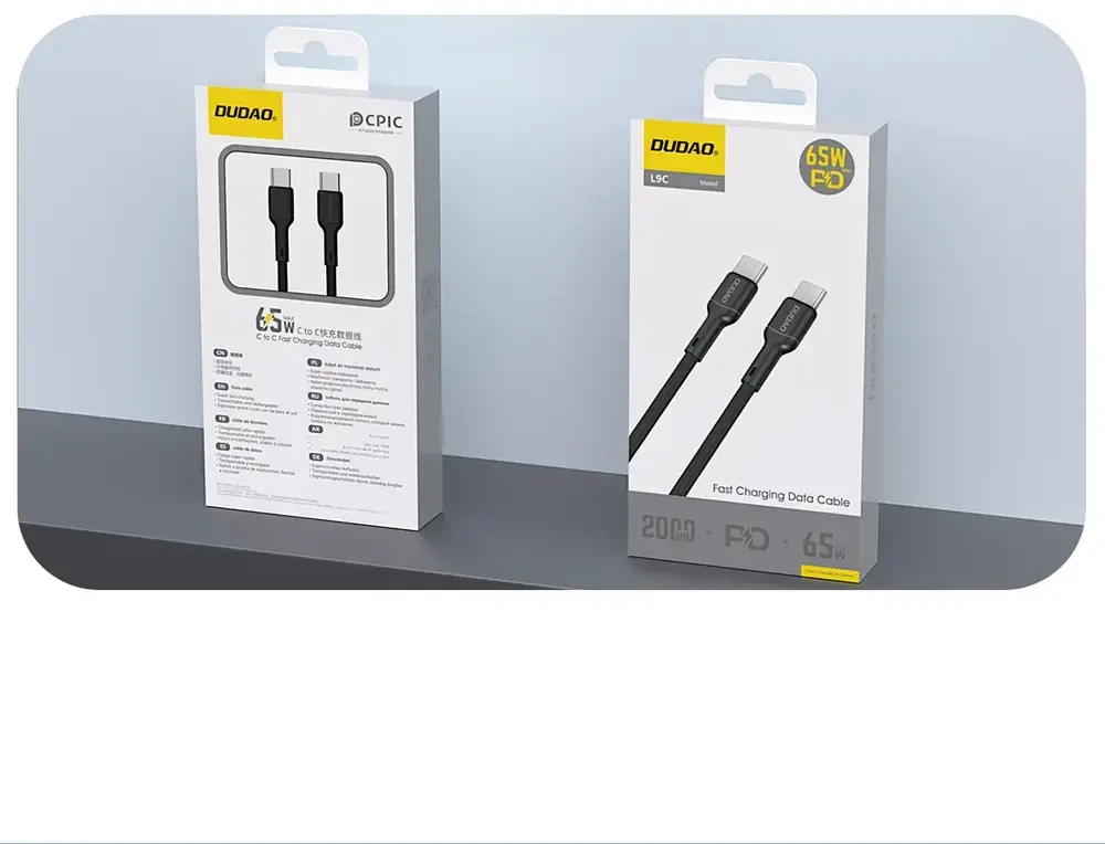 Dudao L9C duomenų perdavimo ir įkrovimo kabelis | USB-C į USB-C | 65W | 1 m | juodas