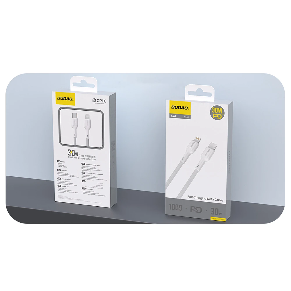Dudao L9X 30W USB-C – Lightning kabelis 1m – baltos spalvos