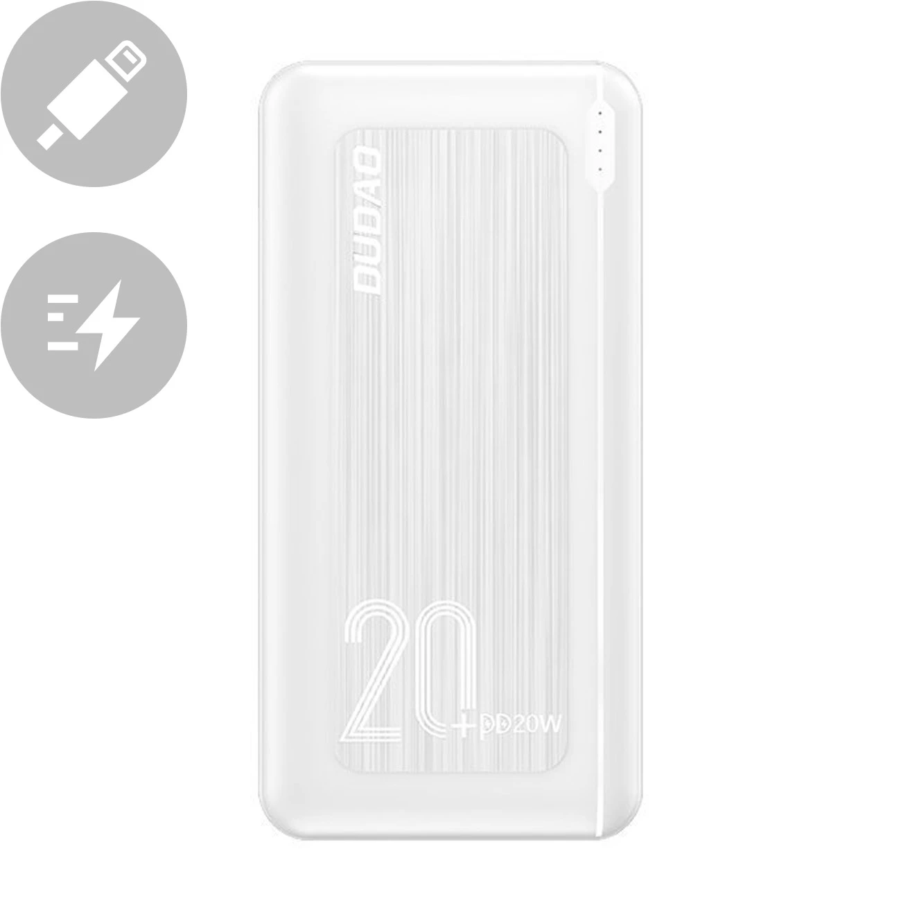 Išorinė baterija Power Bank Dudao K12PQ+ PD 20W QC 3.0 2xUSB-A/Type-C 20000mAh balta
