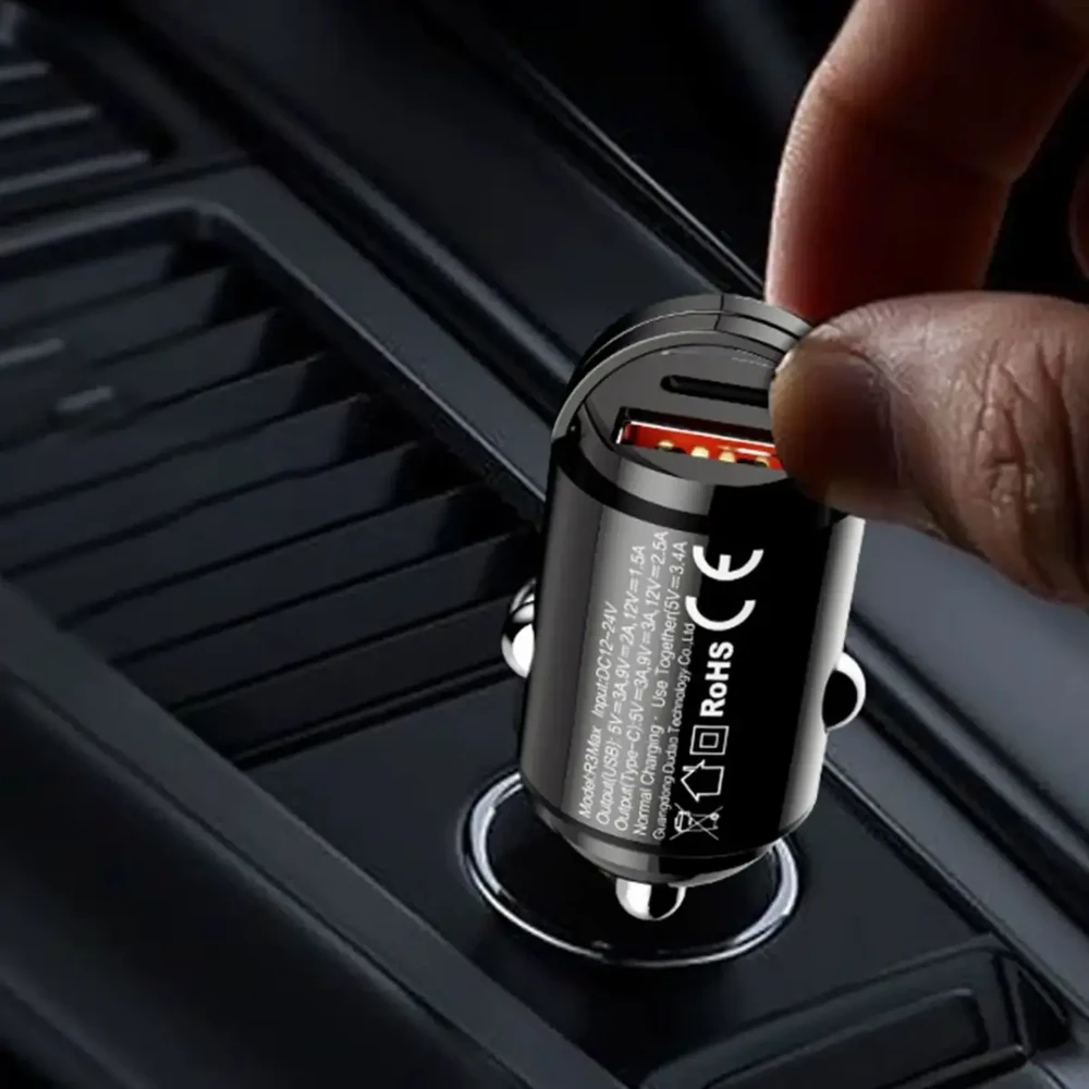 Įkroviklis automobilinis Dudao (R3MAX) (1xUSB-C;1xUSB 48W) juodas