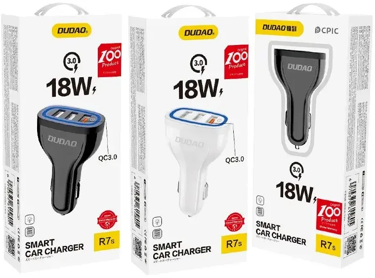 Automobilinis įkroviklis Dudao R7S, 3x USB, 18W (baltas)