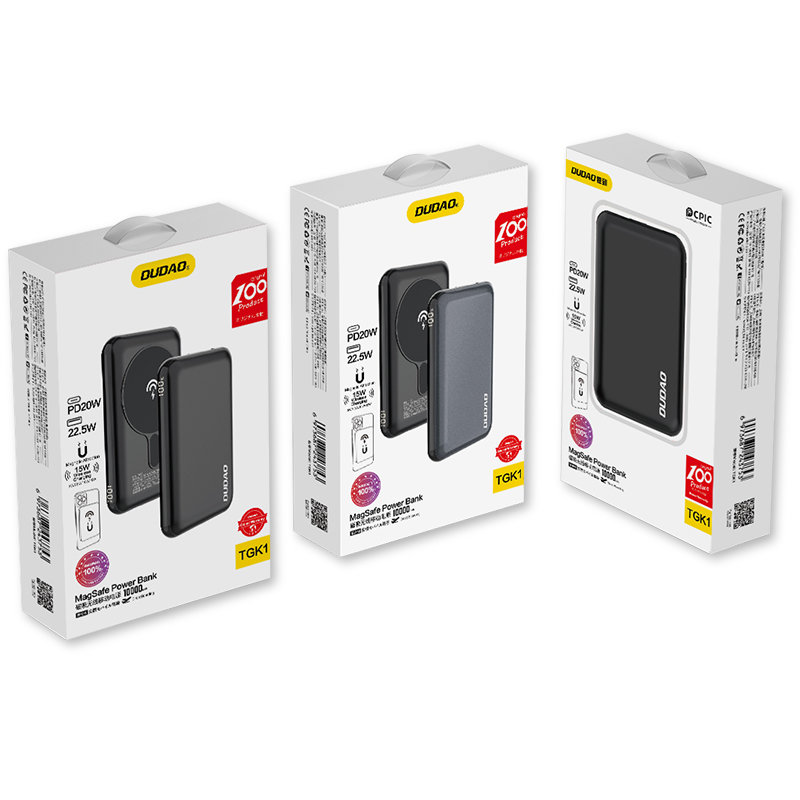 Dudao TGK1 power bank MagSafe wireless charger 20W 10000mAh juodos spalvos (TGK1-juodos spalvos)