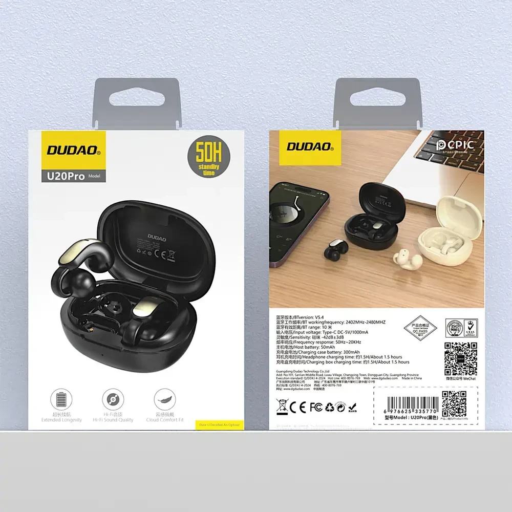 Dudao U20 Pro TWS Bluetooth belaidės ausinės – juodos spalvos