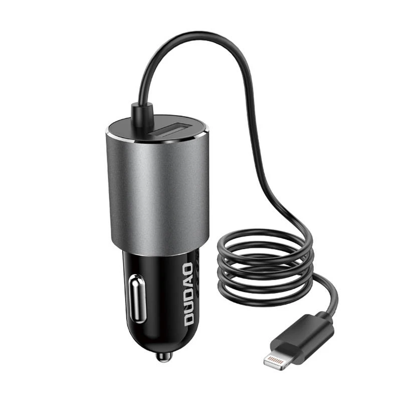 Dudao R5ProL automobilinis įkroviklis 1x USB, 3.4A + Lightning laidas (pilkas)