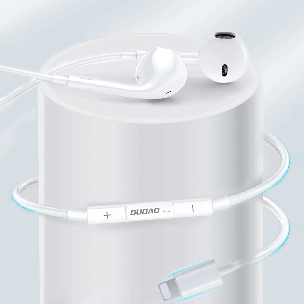 Dudao X14+ laidinės į ausis įdedamos ausinės su „Lightning“ jungtimi, 1,2 m – baltos