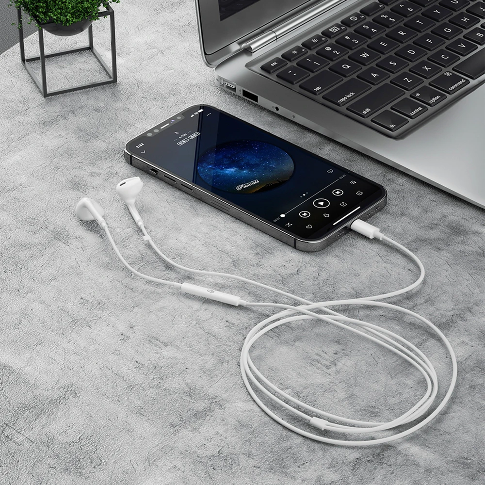 Dudao X14+ laidinės į ausis įdedamos ausinės su „Lightning“ jungtimi, 1,2 m – baltos