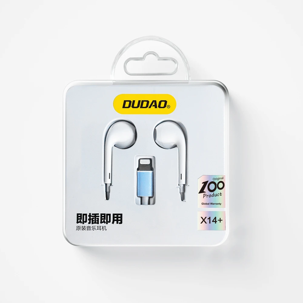 Dudao X14+ laidinės į ausis įdedamos ausinės su „Lightning“ jungtimi, 1,2 m – baltos