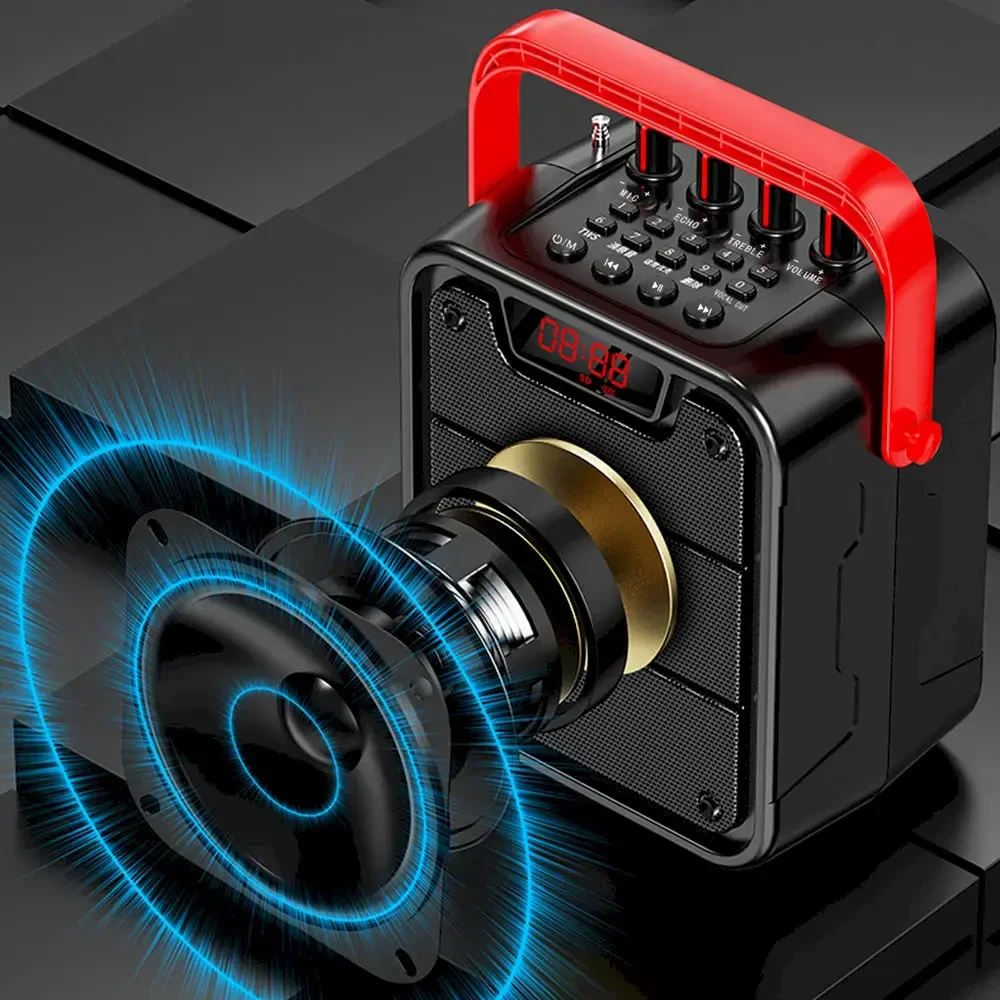 Dudao Bluetooth 5.0 belaidis garsiakalbis 10W 4800mAh mikrofonas karaoke sistema juoda (Y15s-juoda)