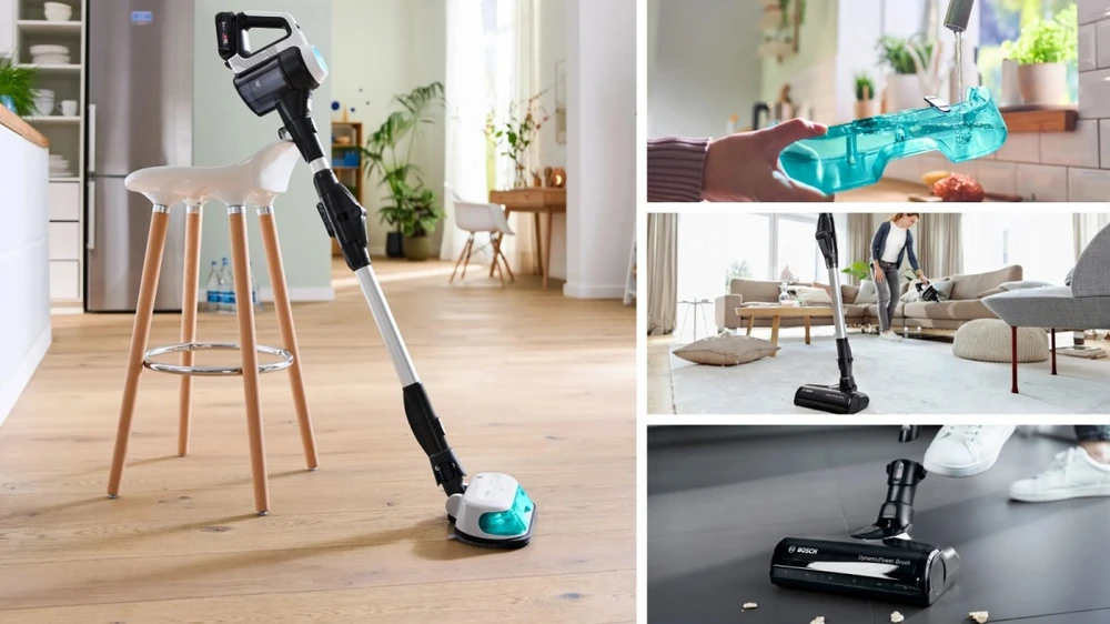 Bosch BCS71HYG1 Įkraunamas 2 viename vakuumas dulkių siurblys ir šluostė, Unlimited 7 ProHygienic Aqua, Baltas
